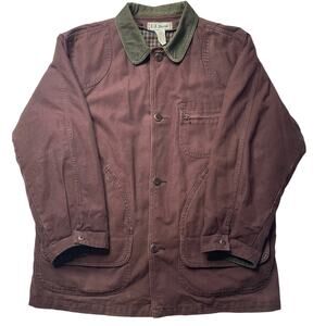 Vintage LL Bean Chore Jacket Mens Large Removable Liner Barn Coat Brown Canvas